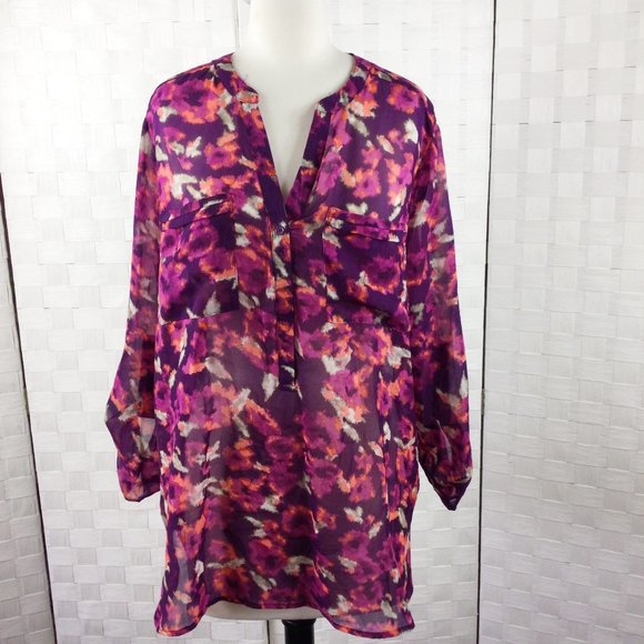 Apt. 9 Burgandy Sheer Tunic Blouse, Size Large - Picture 6 of 7